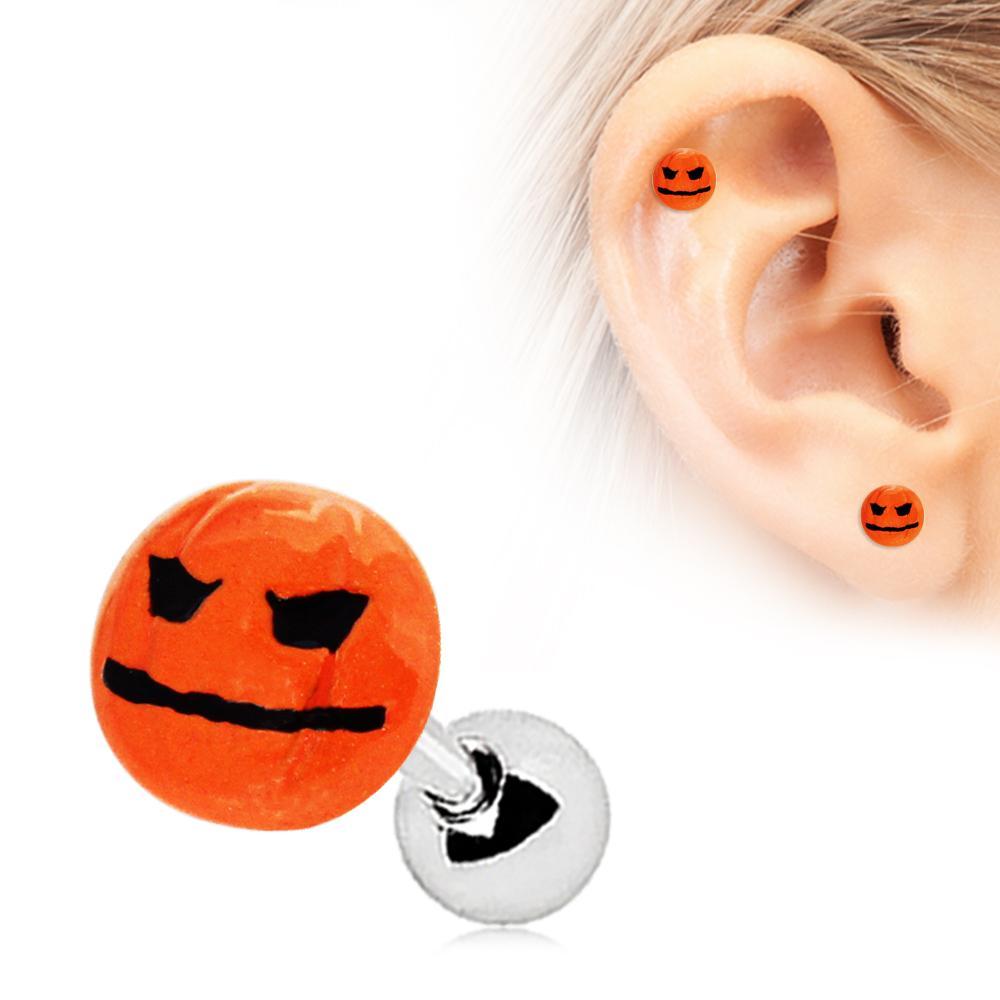 Halloween Face Pumpkin Cartilage Barbell Earring - 1 Piece