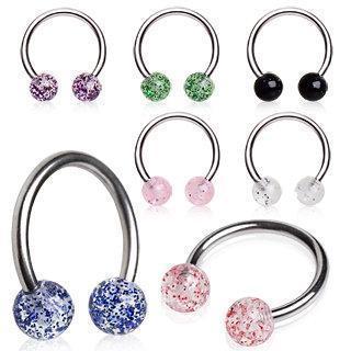 CIRCULAR BARBELL | HORSESHOE 316L Surgical Steel Horse Shoe with UV Coated Glitter Balls -Rebel Bod-RebelBod