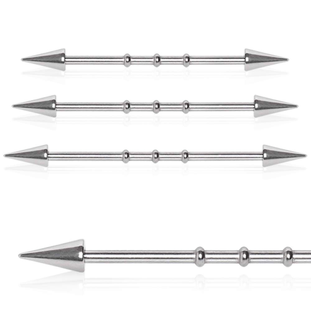 Industrial Barbell 316L Surgical Steel Industrial &#39;Bamboo&#39; Barbell with Spikes - 1 Piece -Rebel Bod-RebelBod