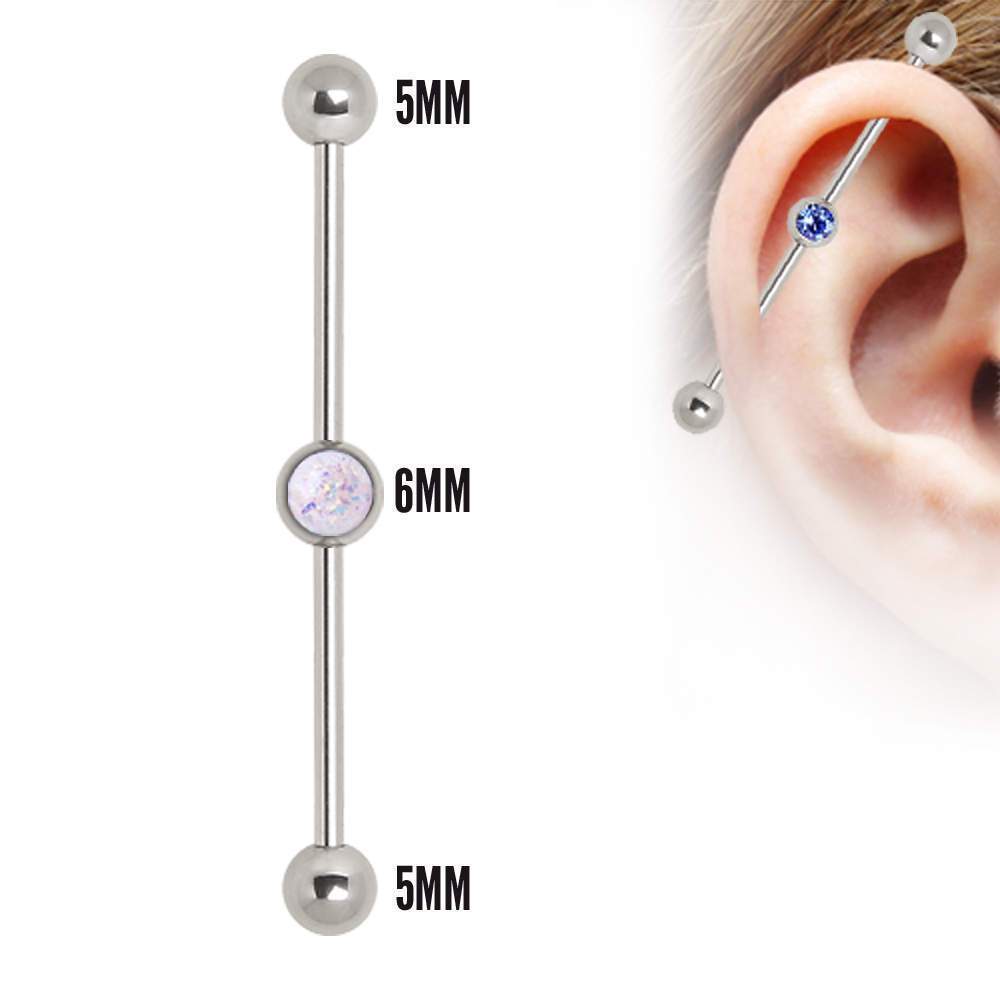 Industrial Barbell gem ball in the Center - 1 Piece