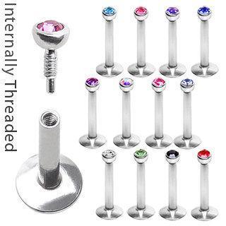 thumbnail image 2 of Press Fit Gem Internally Threaded Labret Stud – 16g (1.2mm) X 6mm – Surgical Steel & Cubic Zirconia 2 of 6