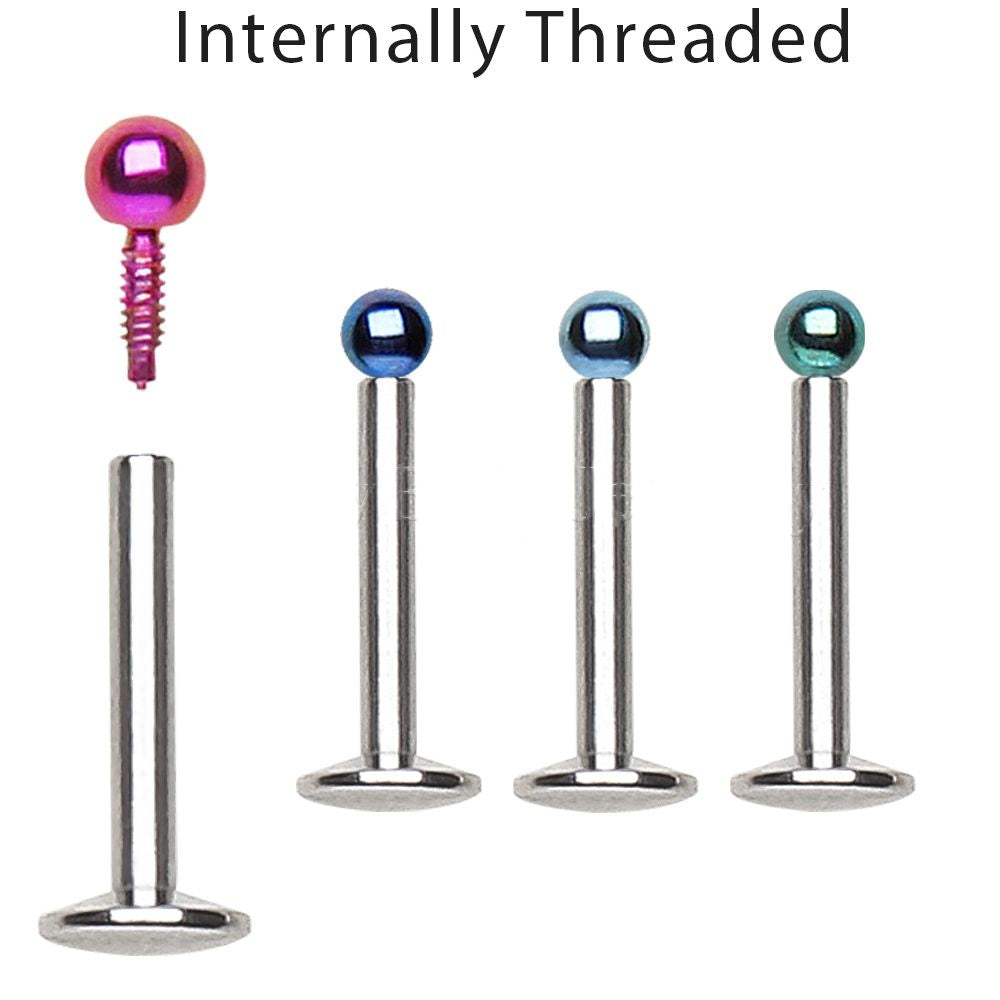Labret Studs 316L Surgical Steel Internally Threaded Labret/Monroe with 2mm PVD Plated Ball -Rebel Bod-RebelBod