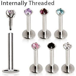 Internally Threaded Labret Prong Set Round Gem Top