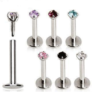 Labret Studs 316L Surgical Steel Internally Threaded Labret with Prong Set Round Gem Top -Rebel Bod-RebelBod