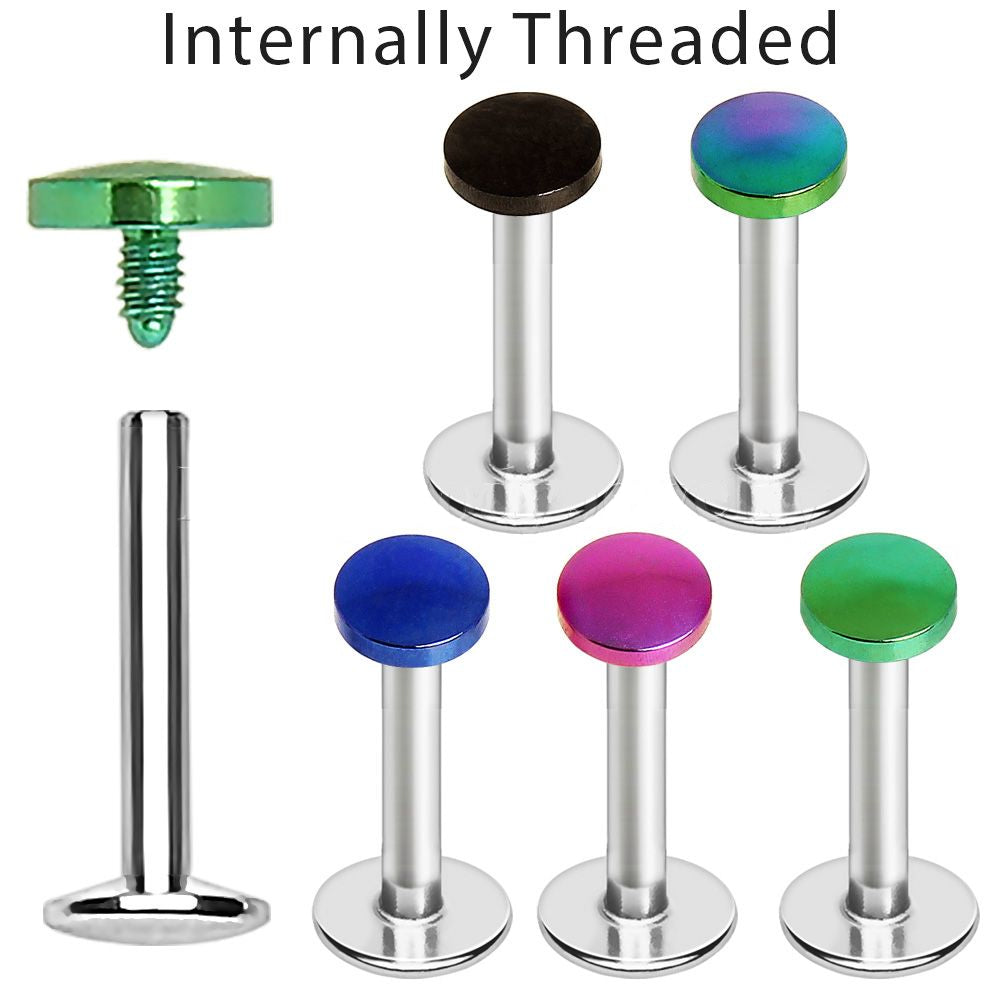 Labret Studs 316L Surgical Steel Internally Threaded Labret with PVD Plated Disc Top -Rebel Bod-RebelBod