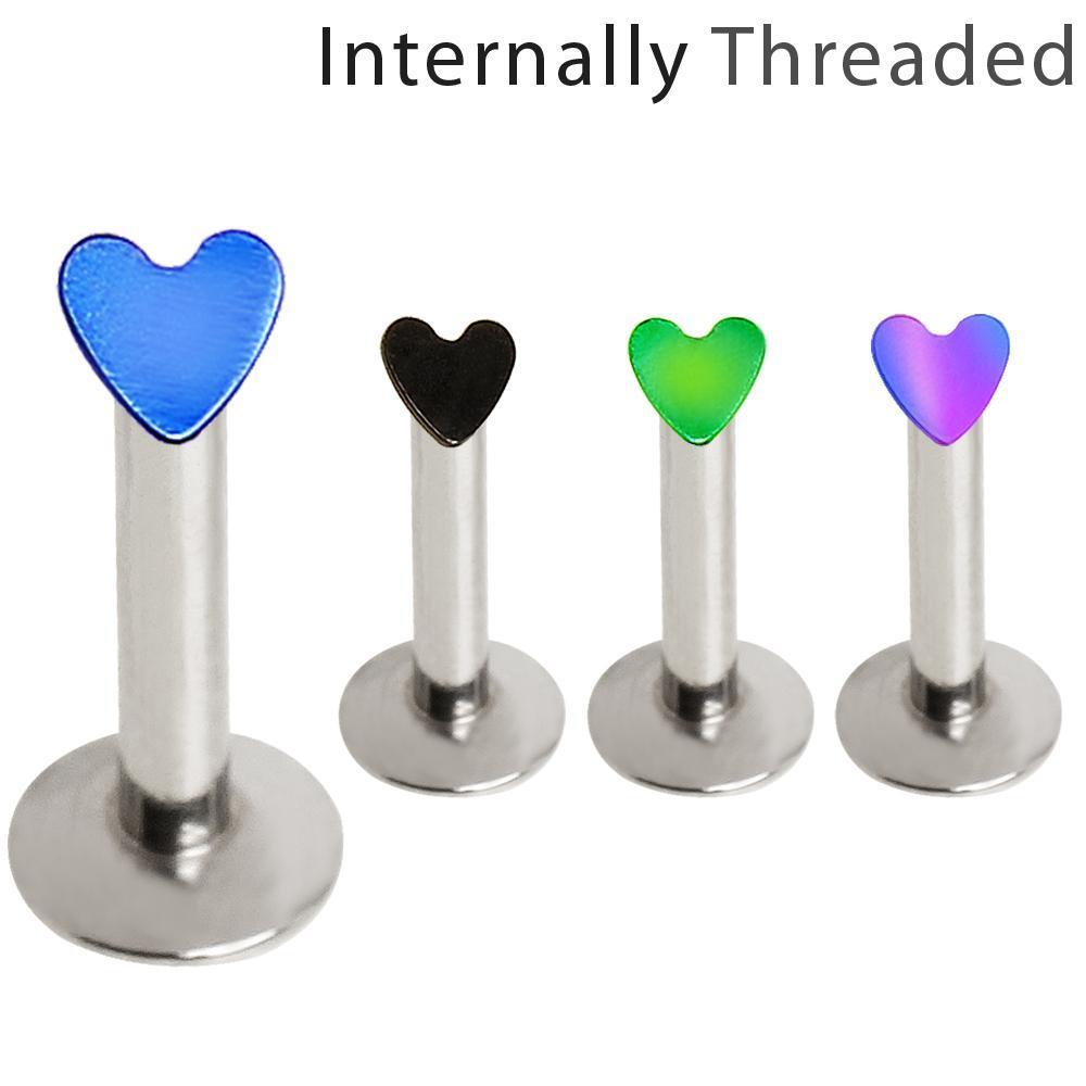 Labret Studs 316L Surgical Steel Internally Threaded Labret with PVD Plated Heart Top -Rebel Bod-RebelBod