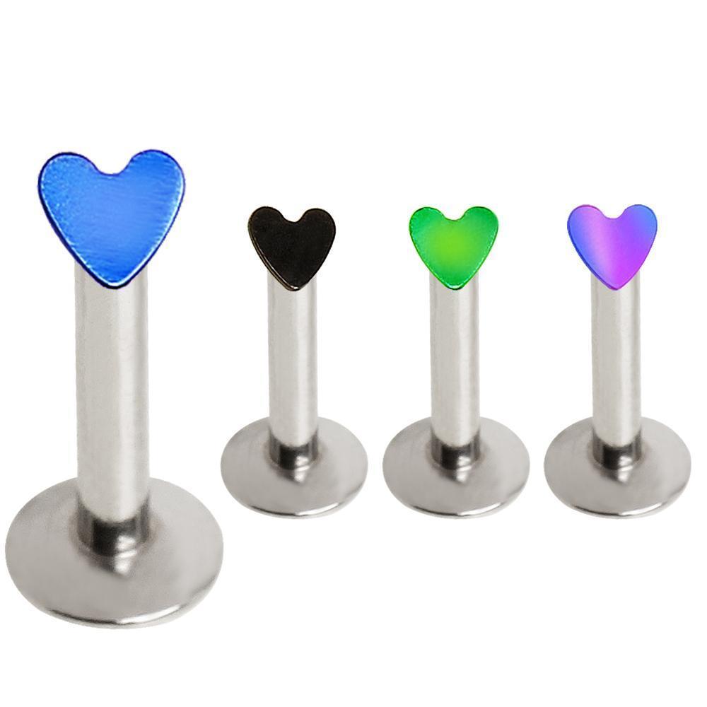 Labret Studs 316L Surgical Steel Internally Threaded Labret with PVD Plated Heart Top -Rebel Bod-RebelBod