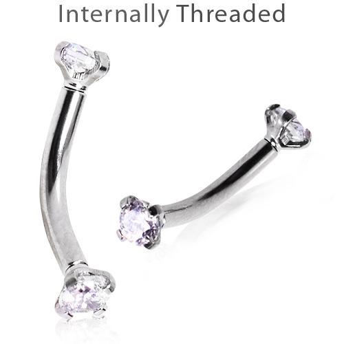 Internally Threaded Prong Set CZ Curved Barbell