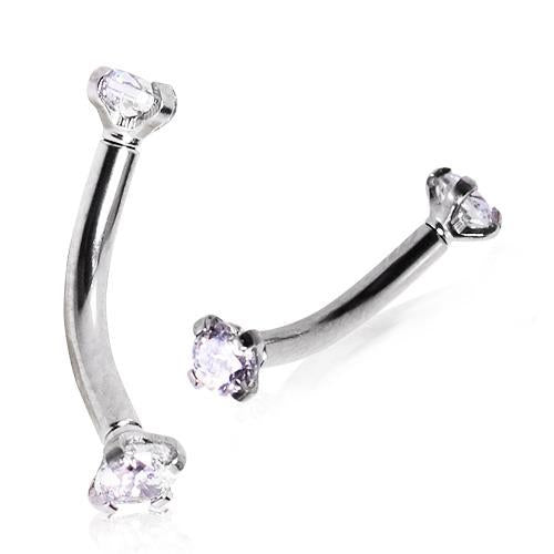 CURVED BARBELL 316L Surgical Steel Internally Threaded Prong Set CZ Curved Barbell -Rebel Bod-RebelBod