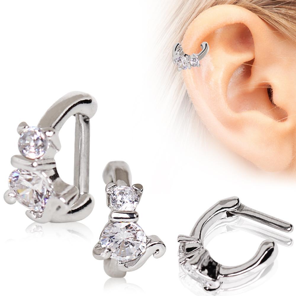 Jeweled Cat Cartilage Clicker Earring - 1 Piece