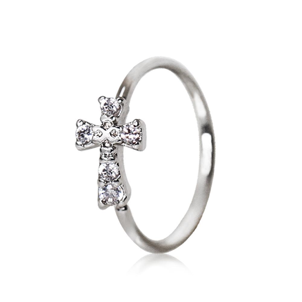 Jeweled Cross Cartilage Earring / Nose Hoop Ring