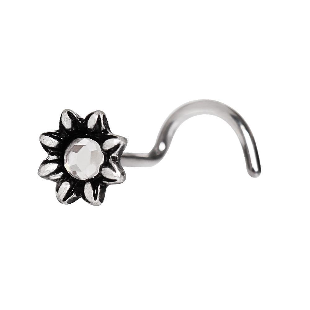 Nose Ring - Nose Screw 316L Surgical Steel Jeweled Flower Nose Screw Ring -Rebel Bod-RebelBod