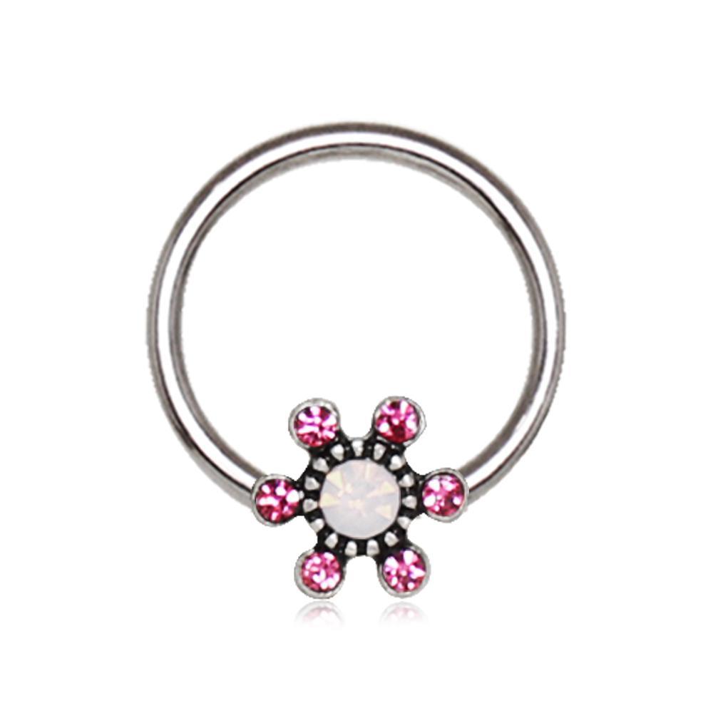 Jeweled Flower Snap-in Captive Bead Ring / Septum Ring