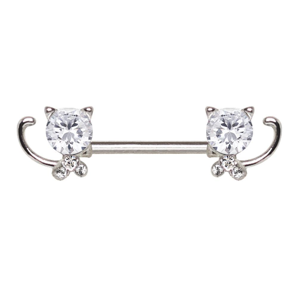 Jeweled Kitty Cat Nipple Barbell - 1 Piece