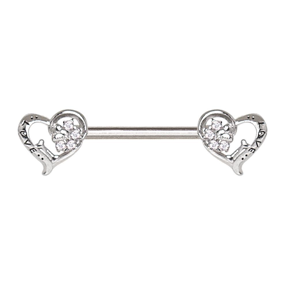 Jeweled Lovely Heart Nipple Bar - 1 Piece