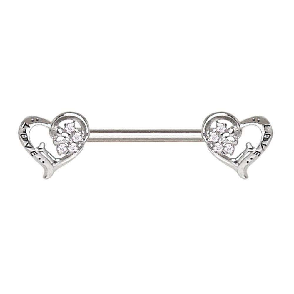 Jeweled Lovely Heart Nipple Barbell - 1 Piece