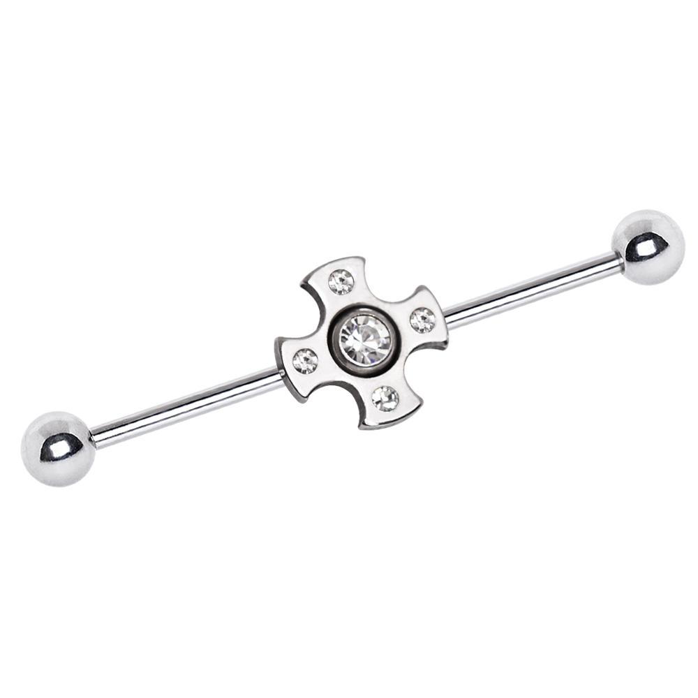 Jeweled Medieval Cross Industrial Barbell - 1 Piece