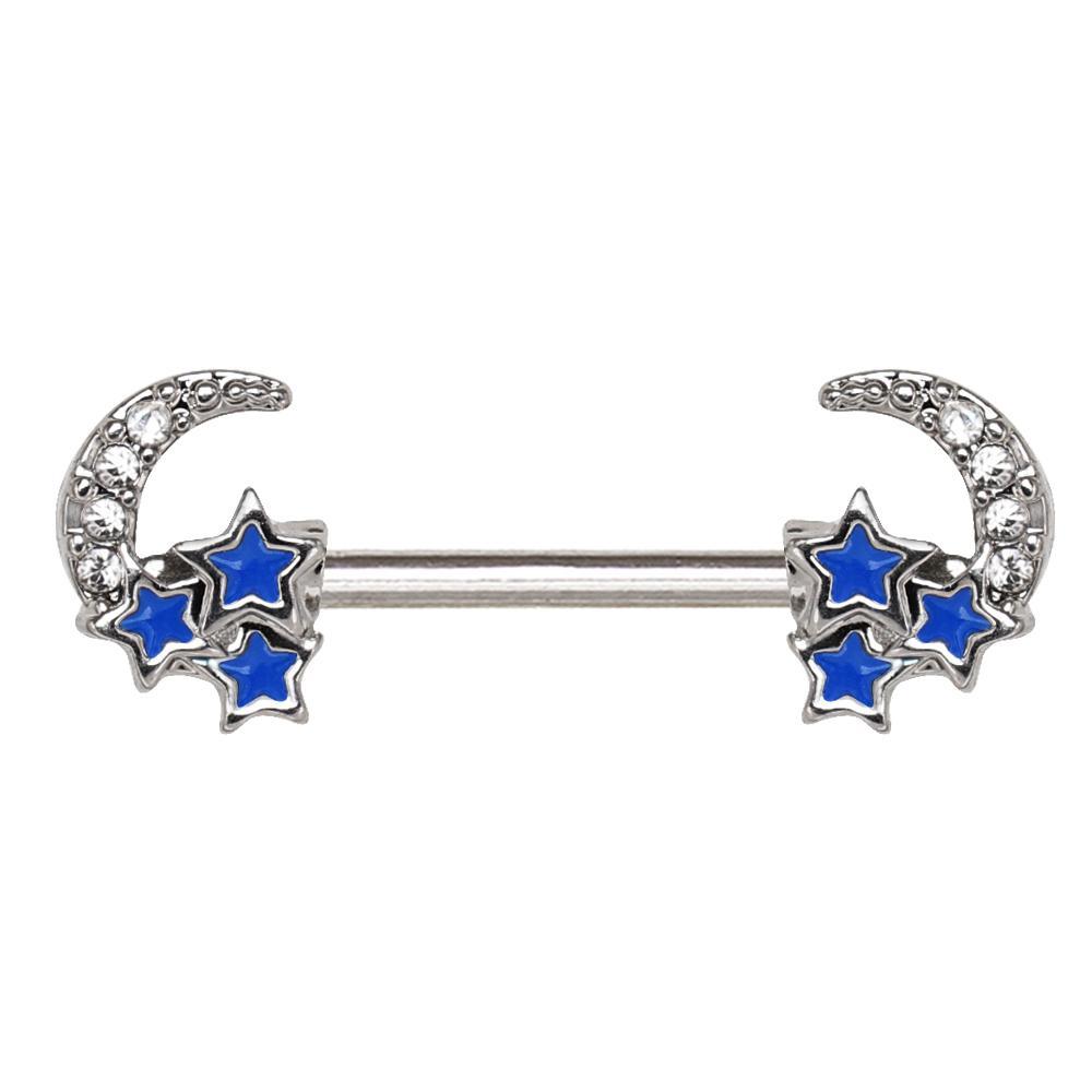 Jeweled Moon and Star Nipple Bar - 1 Piece