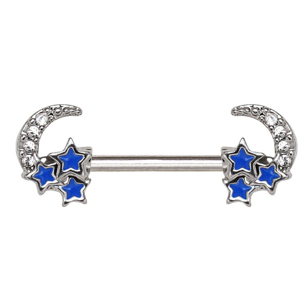 Jeweled Moon and Star Nipple Barbell - 1 Piece