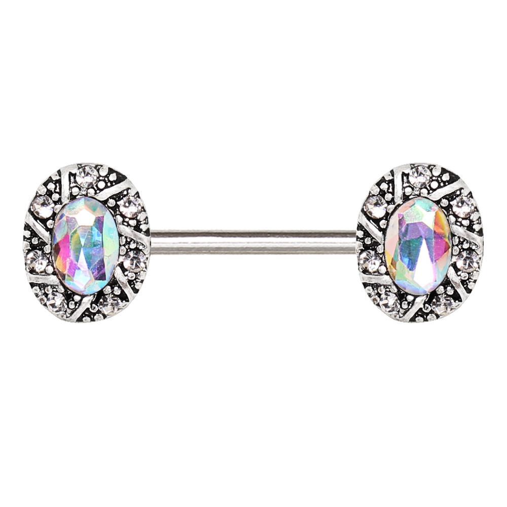 Jeweled Oval Charm Nipple Barbell - 1 Piece