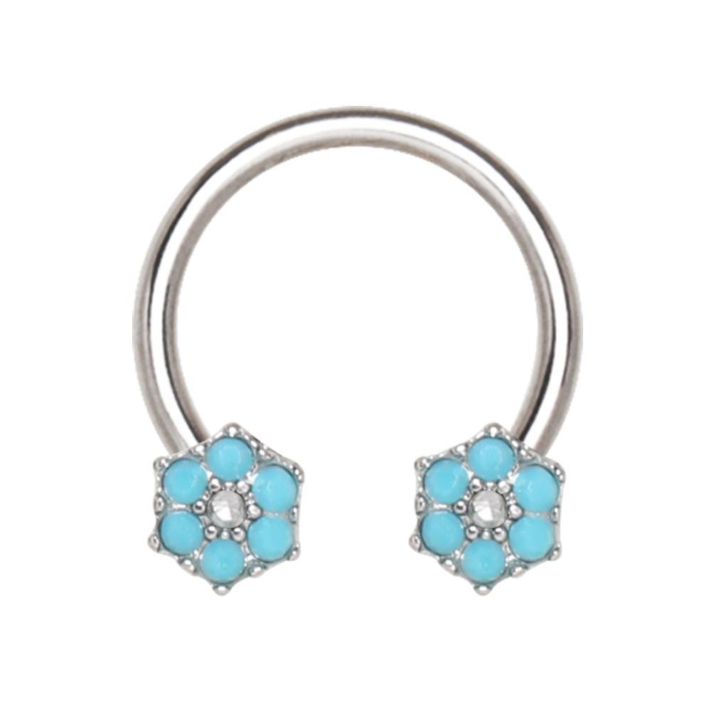 Jeweled Teal Blue Flower Horseshoe