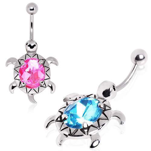 Large CZ Turtle Navel Ring