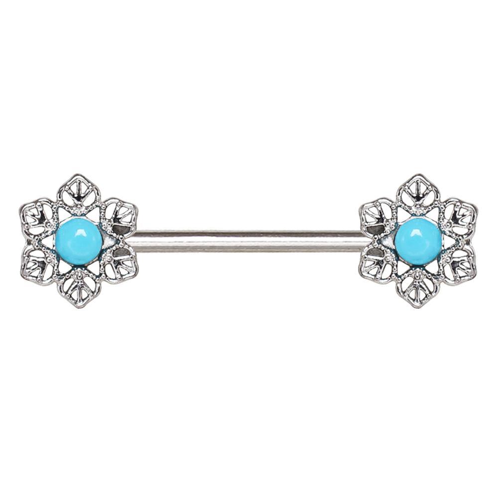 Light Blue Flower Nipple Barbell - 1 Piece