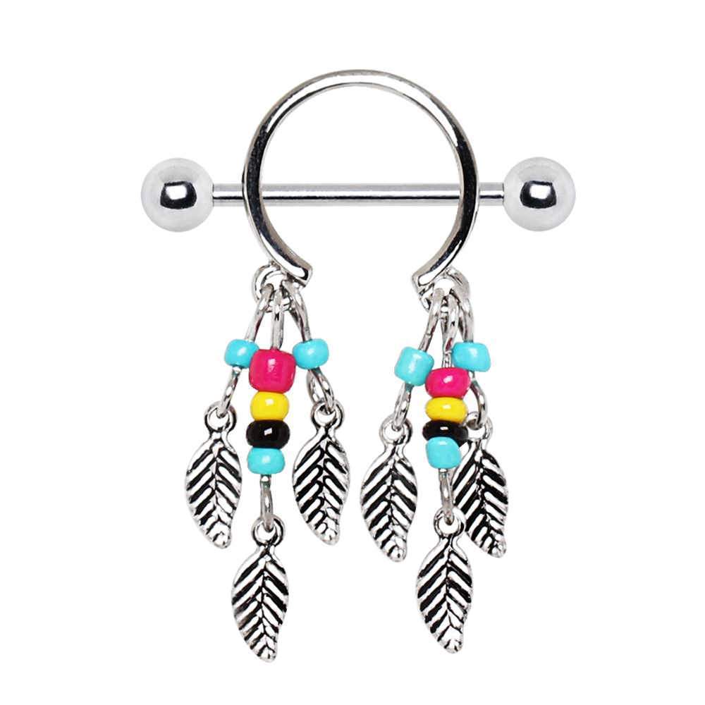 Multi-Beads Feather Dangle Nipple Shield Jewelry - 1 Piece