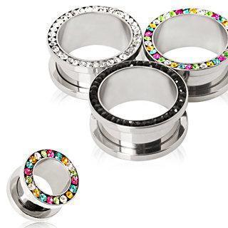 Tunnels - Double Flare 316L Surgical Steel Multi CZ Screw Fit Tunnel Plug - 1 Piece -Rebel Bod-RebelBod