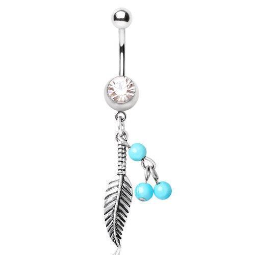 Navel Ring Feather and Bead Dangle