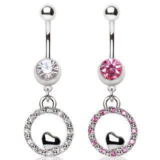 Navel Ring Round and Small Heart Shaped Dangle