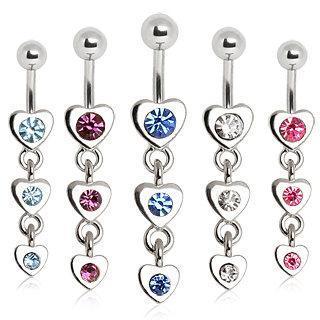 Navel Ring Three Tier Drop Hearts