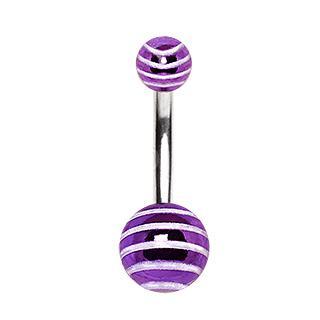 Navel Ring UV Acrylic Striped Metallic Purple Balls