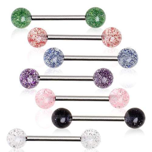 Nipple Barbell UV Coated Glitter Balls - 1 Piece
