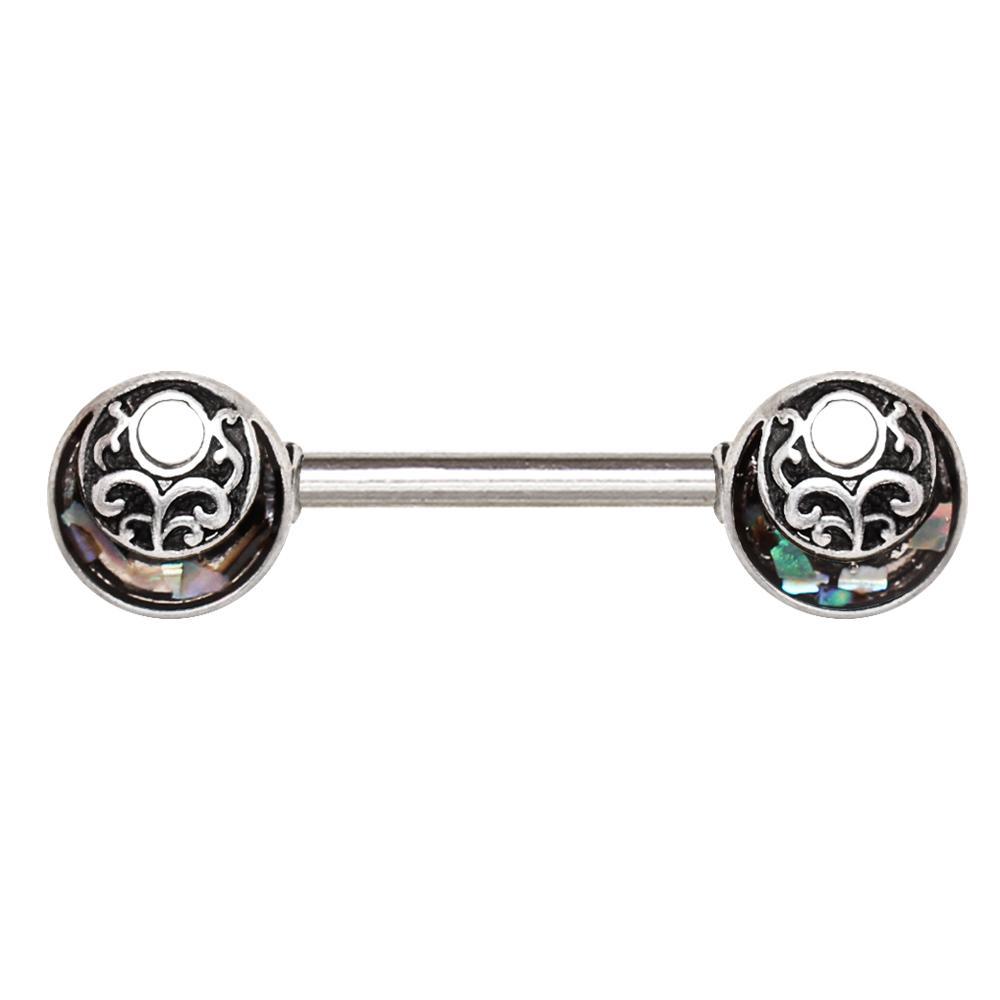 Ornate Abalone Shield Nipple Barbell - 1 Piece