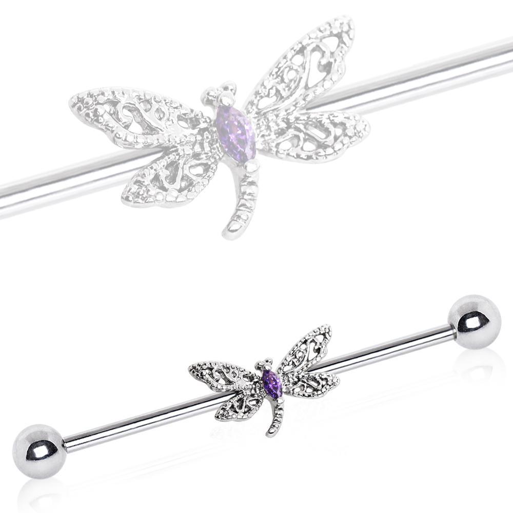 Ornate Dragonfly Industrial Barbell - 1 Piece