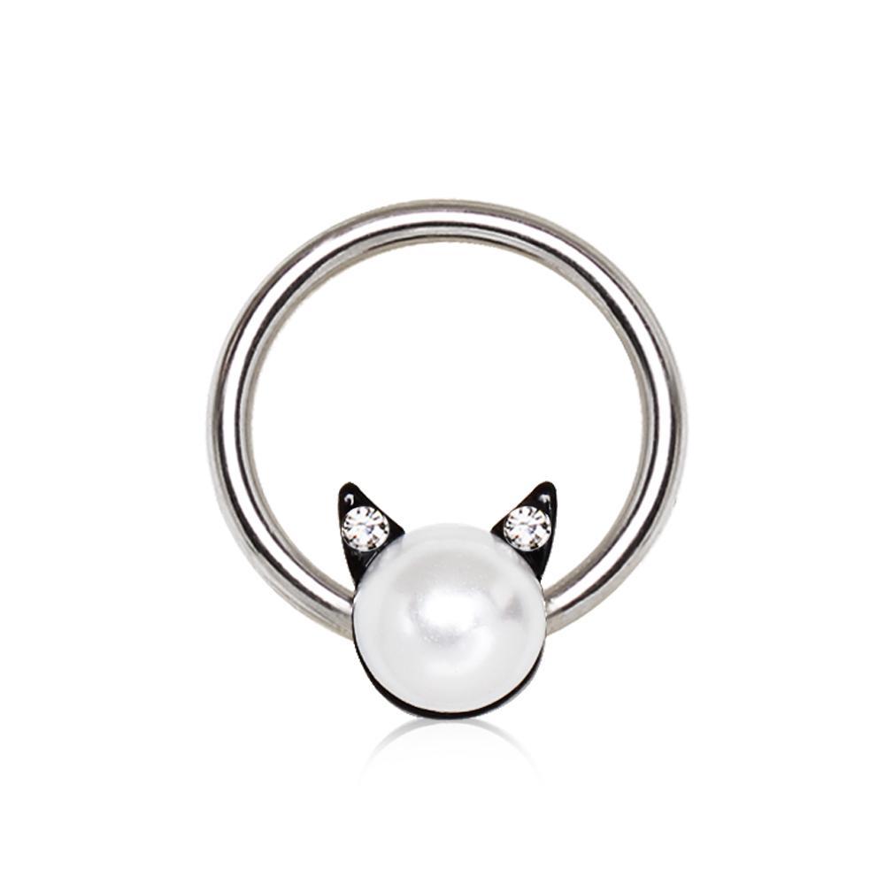 Pearl Cat Snap-in Captive Bead Ring / Septum Ring