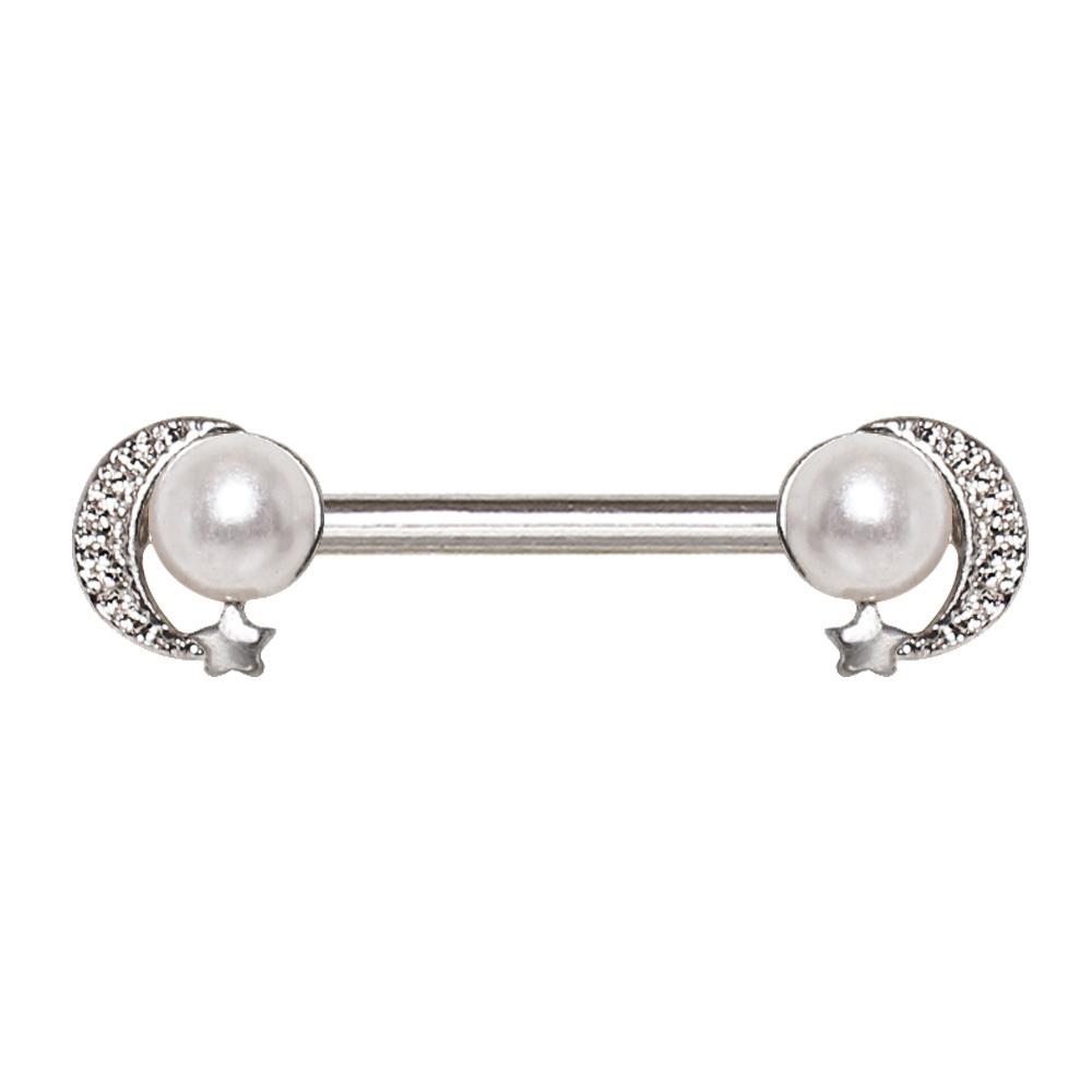 Pearl Moon and Star Nipple Barbell - 1 Piece