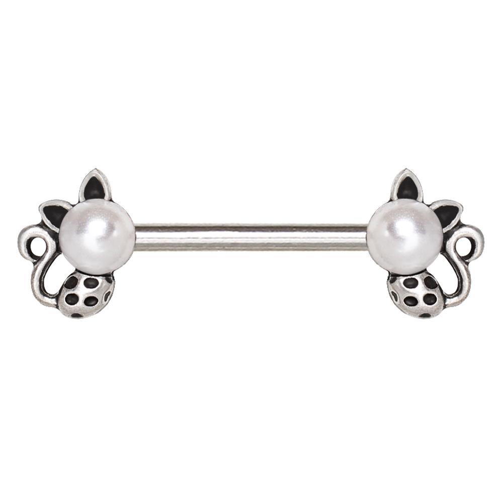 Pearl Spotted Cat Nipple Barbell - 1 Piece
