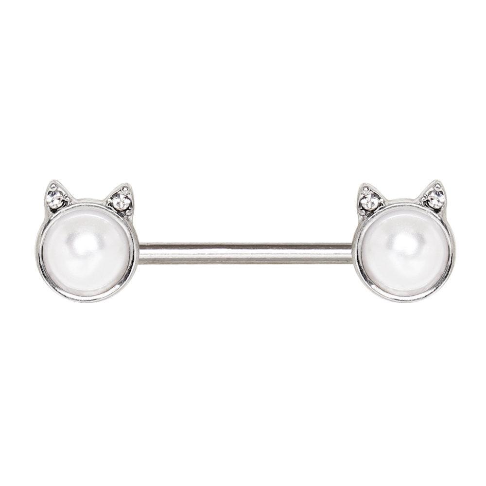 Pearl White Cat Nipple Barbell - 1 Piece