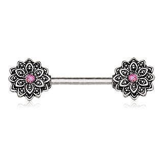 Pink Synthetic Opal Lotus Flower Nipple Bar - 1 Piece
