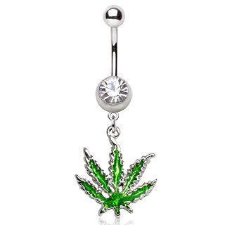 Pot Leaf Dangle Navel Ring