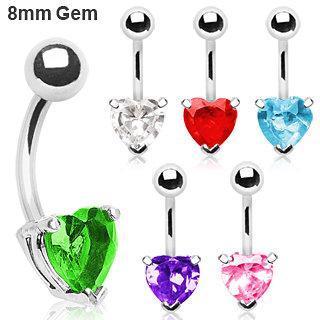 Prong Set 8mm Heart CZ Navel Ring