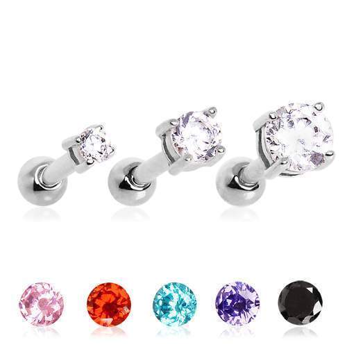 Prong Set Round 3,4, 5mm  CZ Cartilage Barbell Earring - 1 Piece
