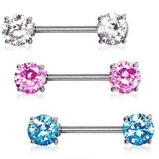 Prong Set Round CZ Nipple Barbell - 1 Piece