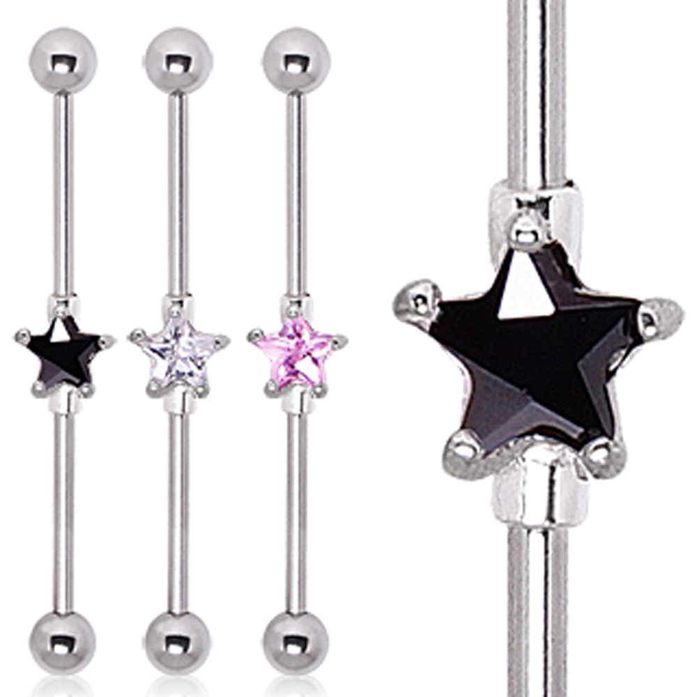 Prong Set Star CZ Industrial Barbell - 1 Piece
