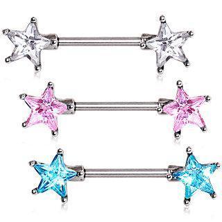 Prong Set Star CZ Nipple Barbell - 1 Piece