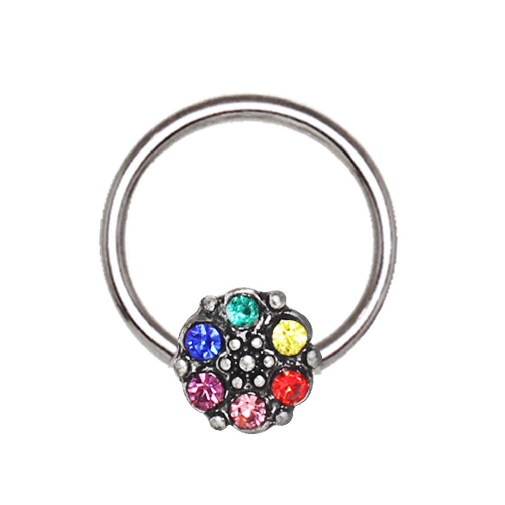 Rainbow Flower Snap-in Captive Bead Ring / Septum Ring