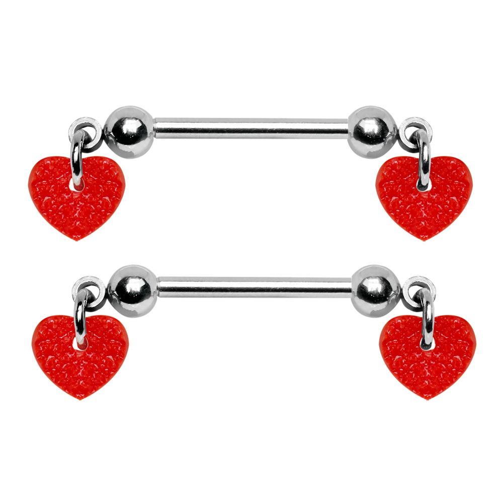 Red Hearts Nipple Barbell - 1 Piece