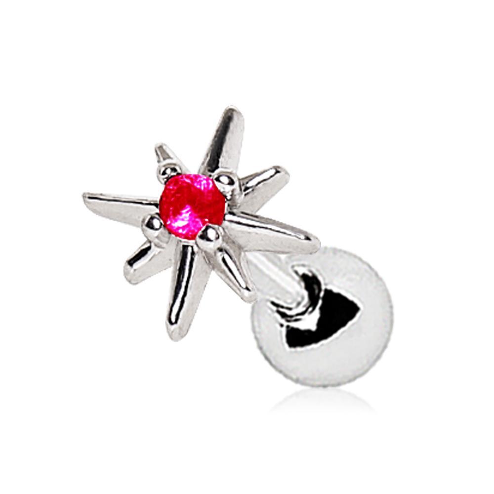 Red Jeweled North Star Cartilage Barbell Earring - 1 Piece